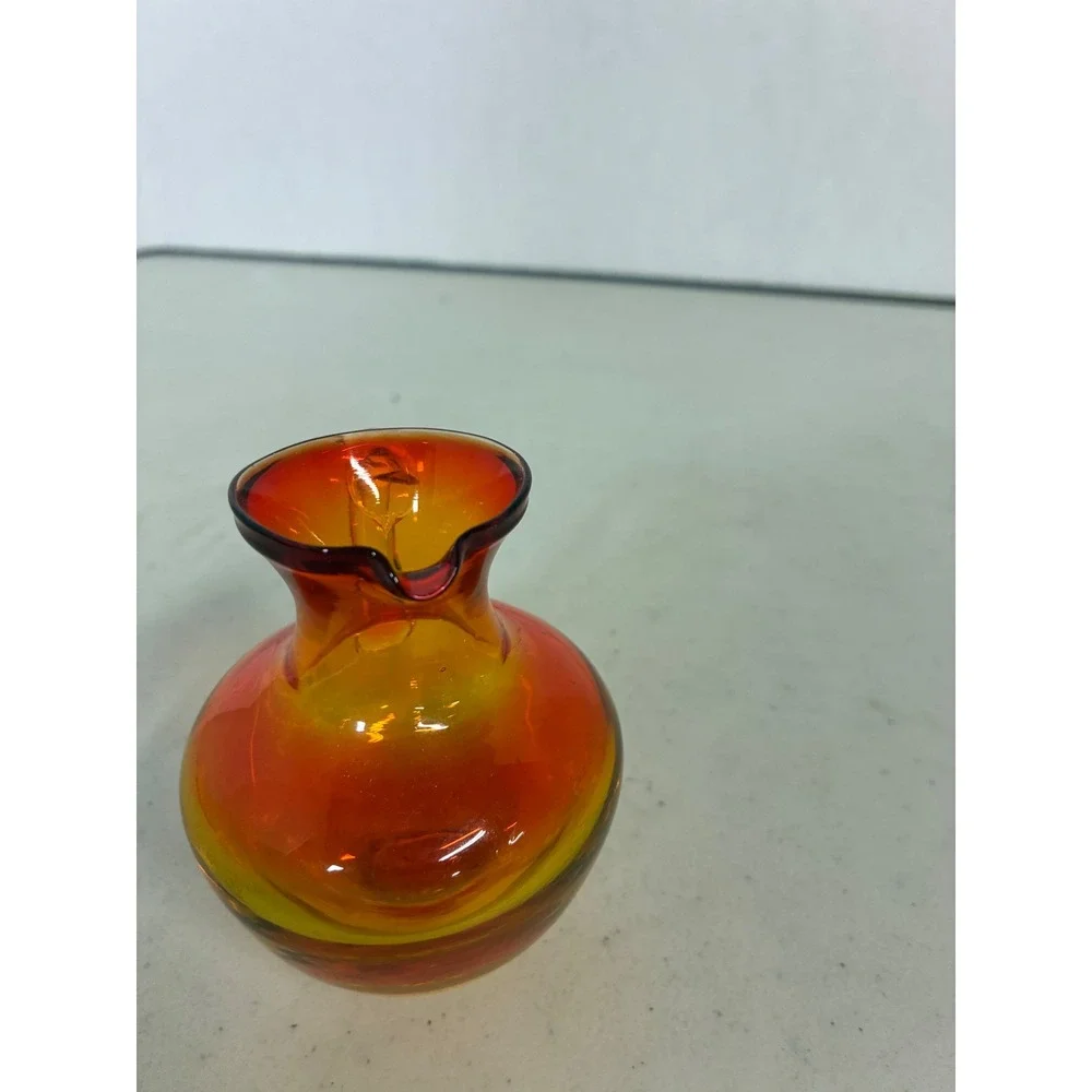 Vintage‎ Amberina Art Glass Miniature Pitcher Red Yellow Ombre Hand Blown 4